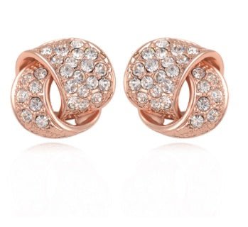 Korean Version Of Korean Rose Gold Plated Full Diamond Earrings-Jewearrings