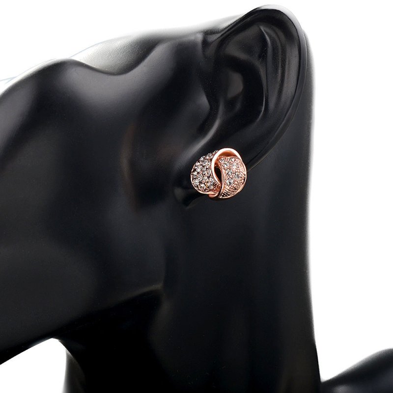 Korean Version Of Korean Rose Gold Plated Full Diamond Earrings-Jewearrings