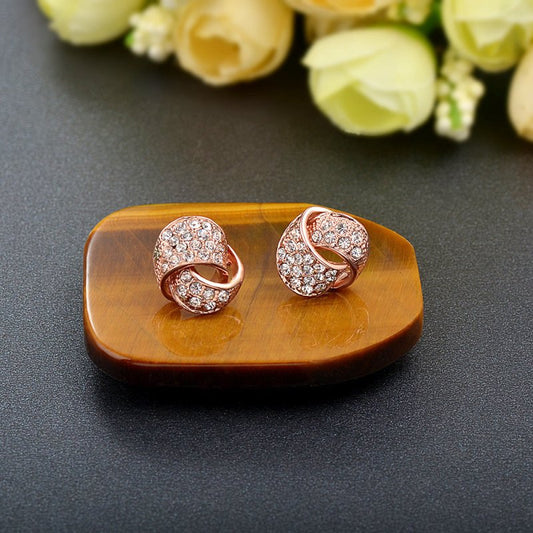 Korean Version Of Korean Rose Gold Plated Full Diamond Earrings-Jewearrings