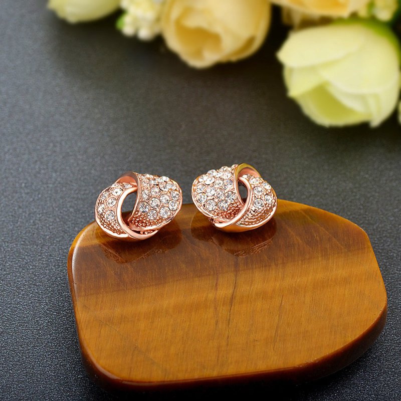 Korean Version Of Korean Rose Gold Plated Full Diamond Earrings-Jewearrings