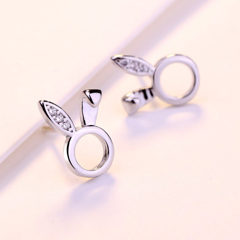 Korean Version Of Small Diamond Studded Zircon Silver Earrings-Jewearrings