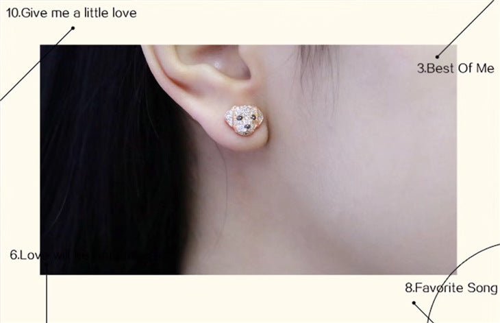 Labrador Retriever Puppy Dog 3D Solid Solid Micro Inlay Diamond Stud Earrings Cute Rose Gold 925 Sterling Silver-Jewearrings