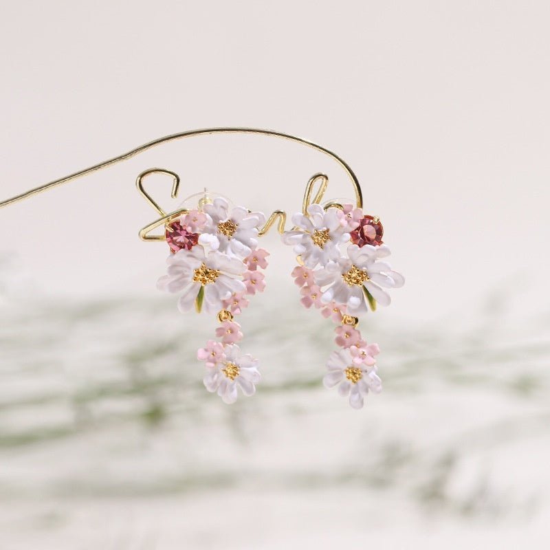 Lace Flower Verbena Zircon Gold Stud Earrings-Jewearrings