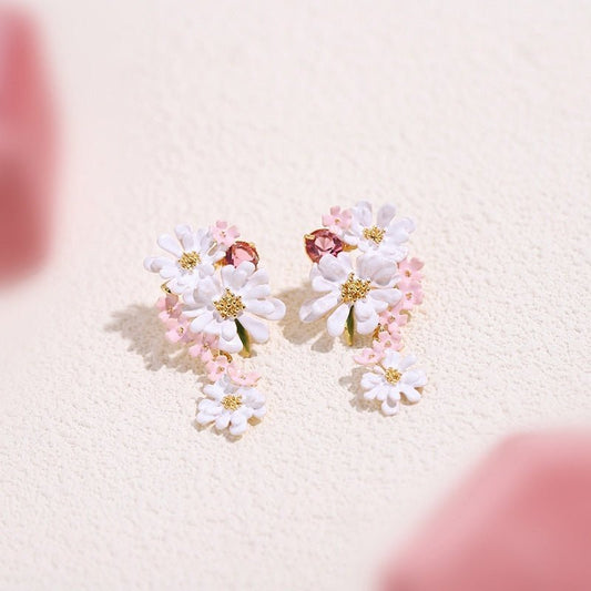 Lace Flower Verbena Zircon Gold Stud Earrings-Jewearrings