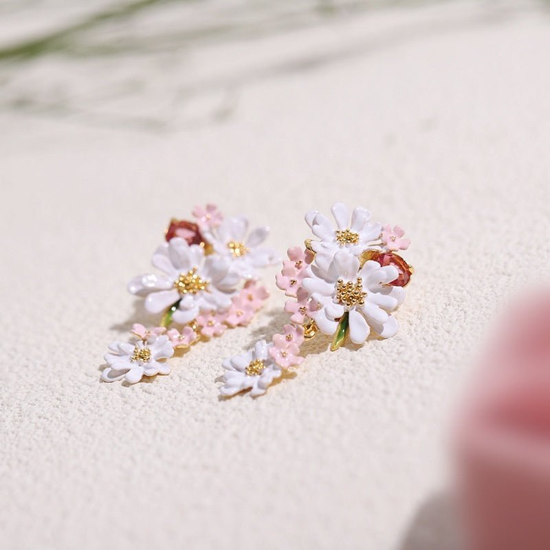 Lace Flower Verbena Zircon Gold Stud Earrings-Jewearrings