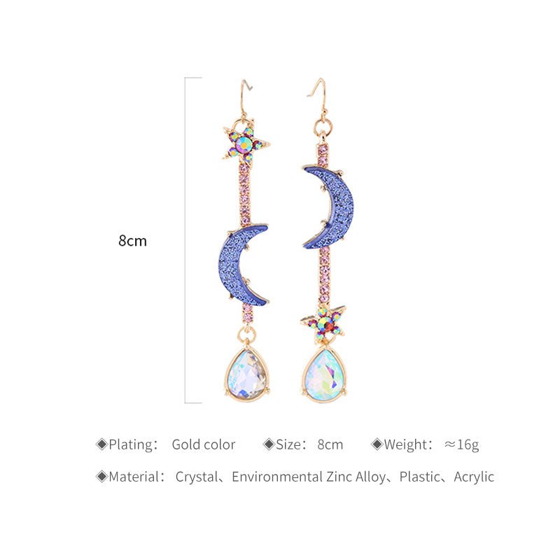 Ladies Blue Moon Star Earrings-Jewearrings