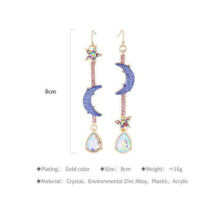 Ladies Blue Moon Star Earrings-Jewearrings