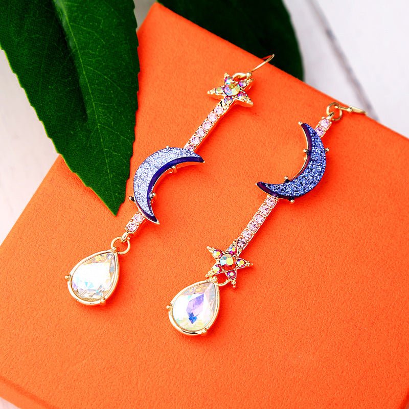 Ladies Blue Moon Star Earrings-Jewearrings