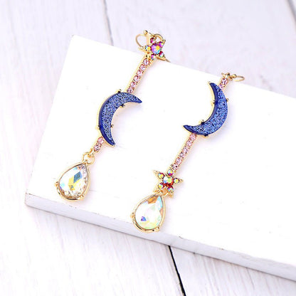 Ladies Blue Moon Star Earrings-Jewearrings