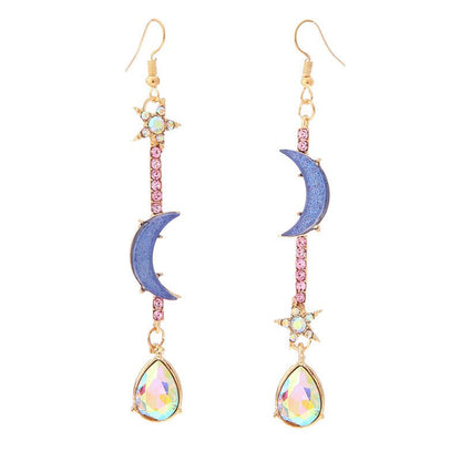 Ladies Blue Moon Star Earrings-Jewearrings