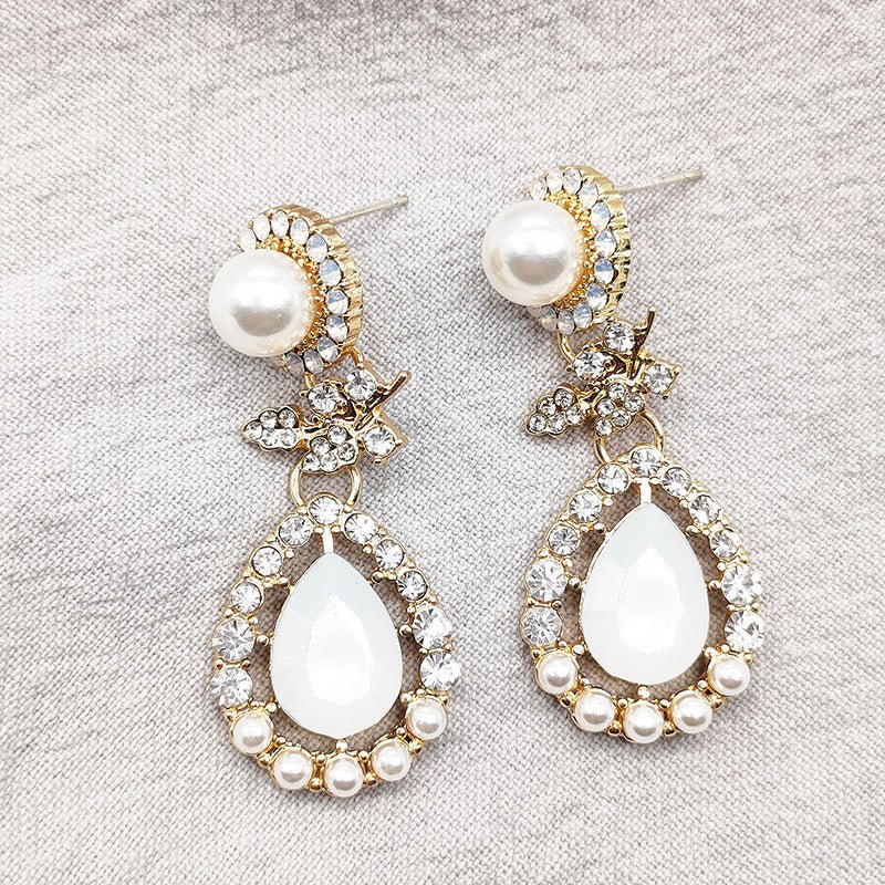 Ladies Fashion Vintage Pearl Baroque Style Earrings Silver Pin-Jewearrings