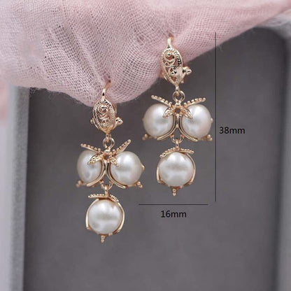 Ladies Flame Rose Gold Shell Pearl Earrings-Jewearrings