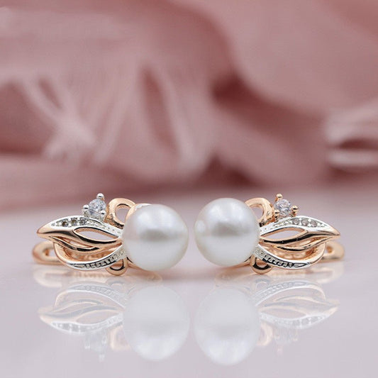 Ladies Flame Rose Gold Shell Pearl Earrings-Jewearrings