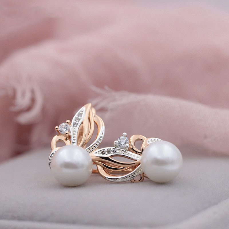 Ladies Flame Rose Gold Shell Pearl Earrings-Jewearrings