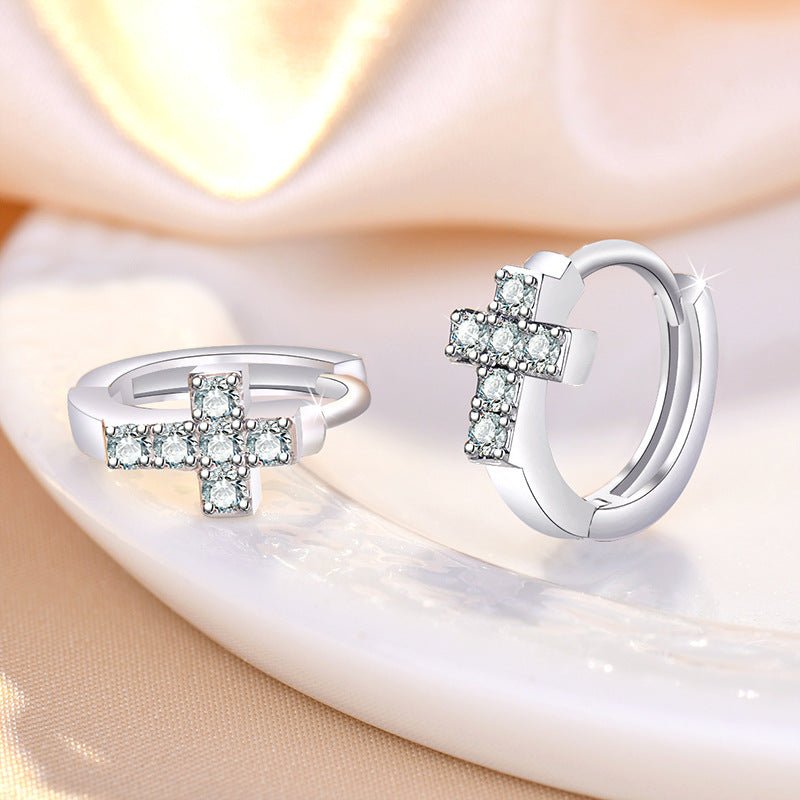 Ladies Personality Diamond Cross Earrings New-Jewearrings