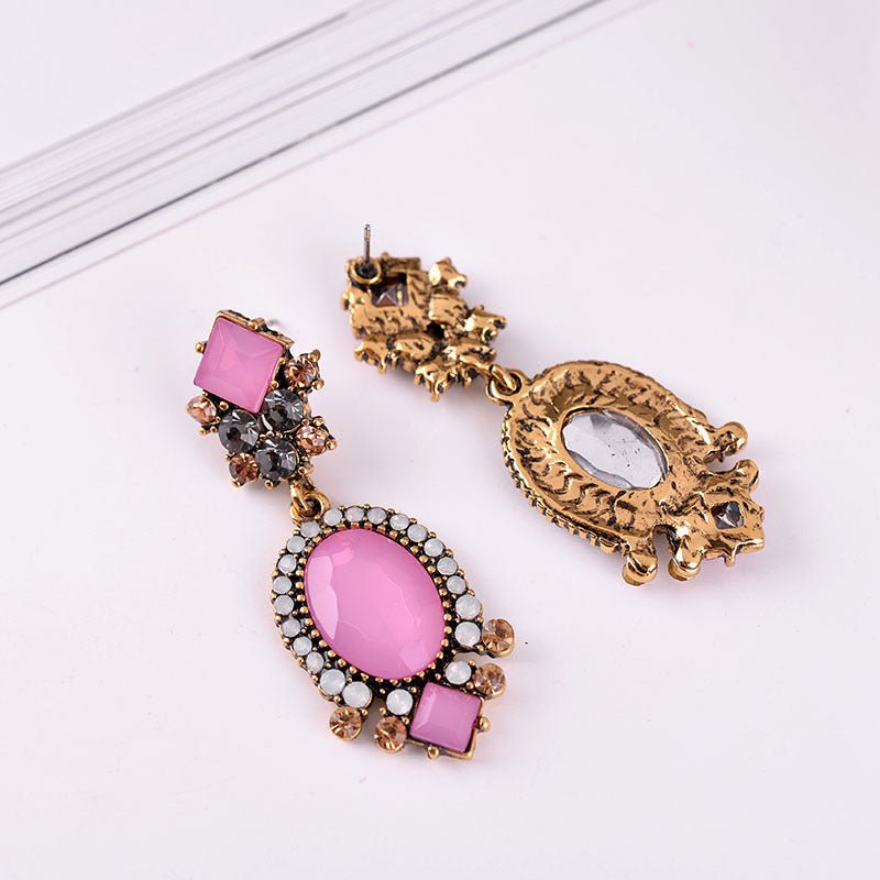 Ladies Retro Fashion Oval Diamond Stud Earrings-Jewearrings