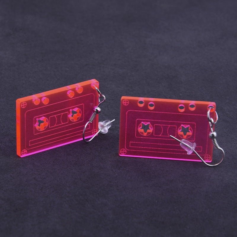 Ladies Vintage Nostalgic Tape Acrylic Earrings-Jewearrings