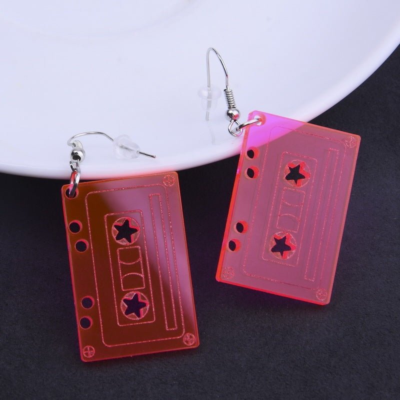 Ladies Vintage Nostalgic Tape Acrylic Earrings-Jewearrings