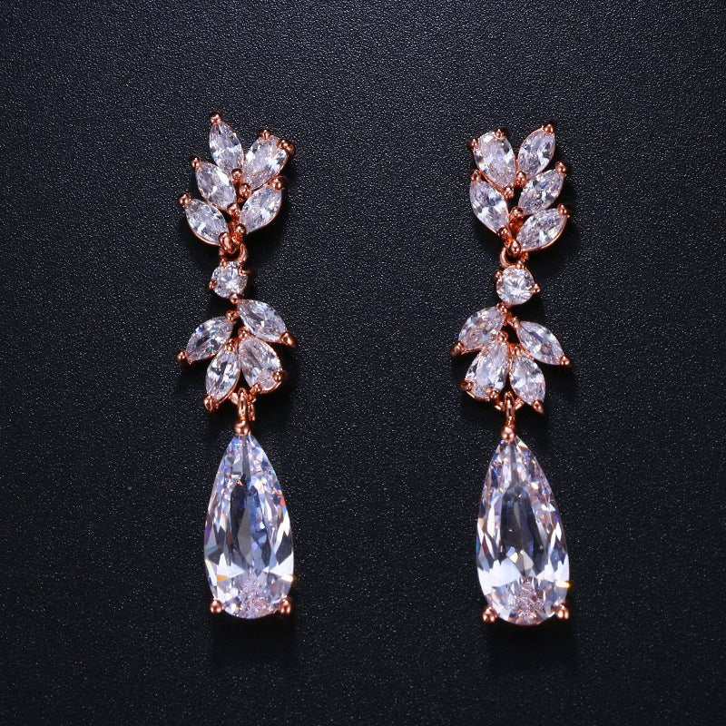 Ladies Water Drop Diamond Fashion Zircon Earrings-Jewearrings