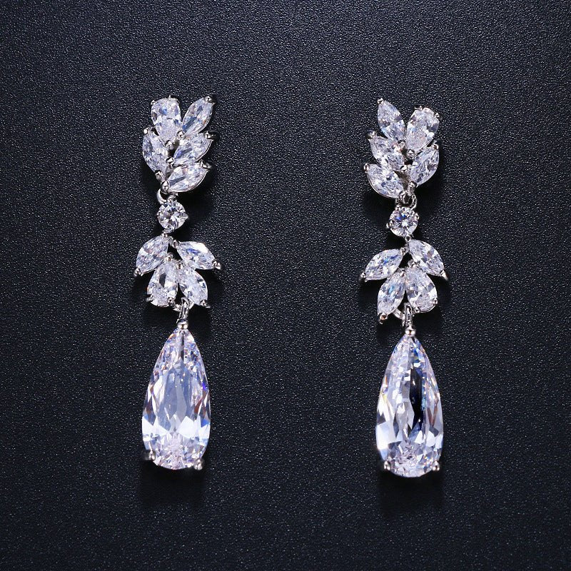 Ladies Water Drop Diamond Fashion Zircon Earrings-Jewearrings