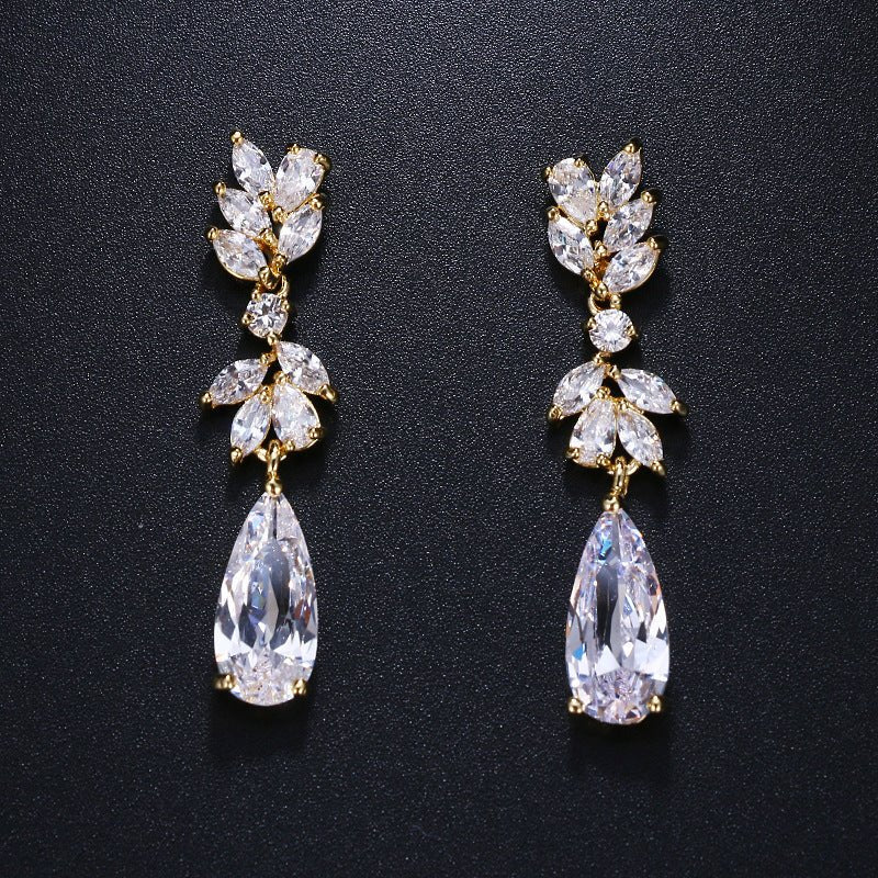 Ladies Water Drop Diamond Fashion Zircon Earrings-Jewearrings