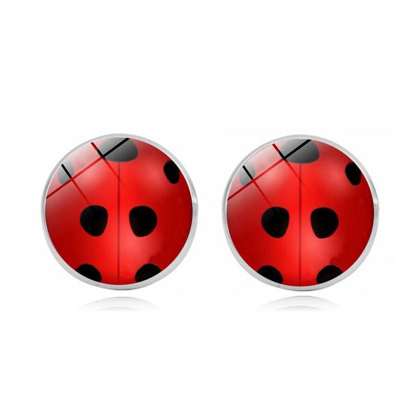 Ladybug Earrings Gemstone Round Studs-Jewearrings