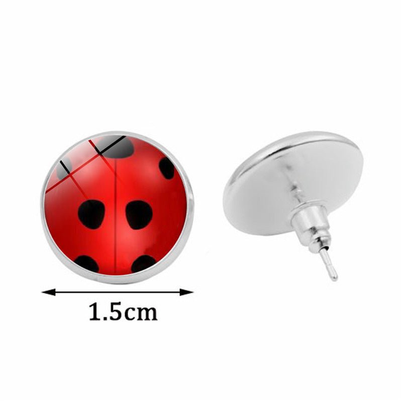 Ladybug Earrings Gemstone Round Studs-Jewearrings