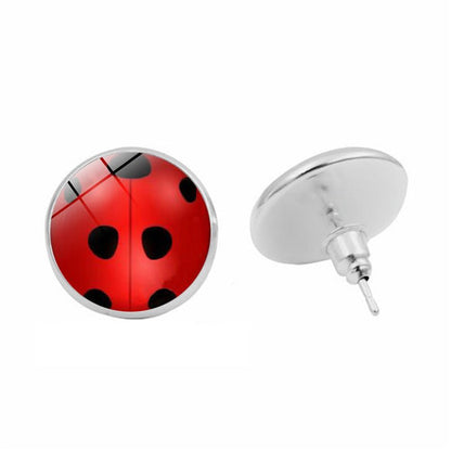 Ladybug Earrings Gemstone Round Studs-Jewearrings