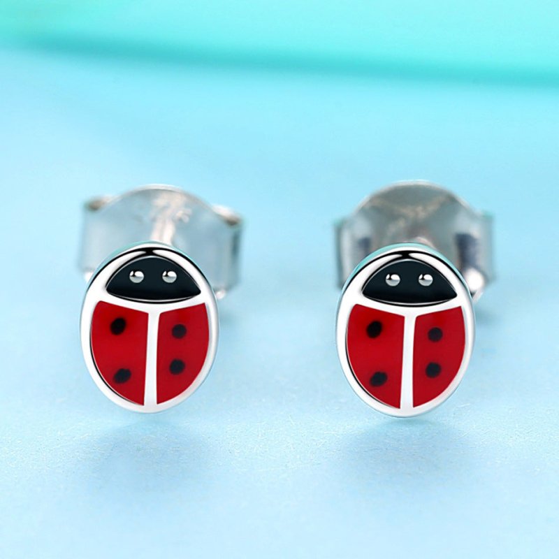 Ladybug Earrings Silver Oil Drop Seven Star-Jewearrings