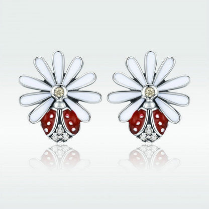 Ladybug Earrings Sterling Silver Flower-Jewearrings