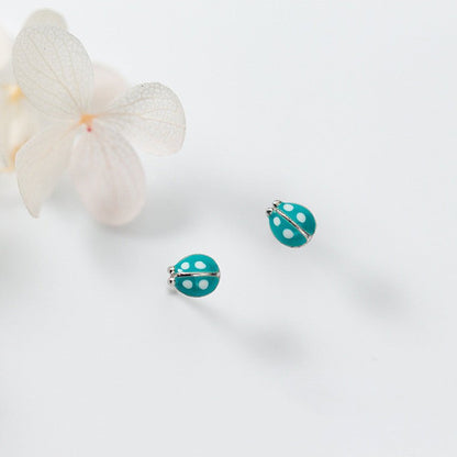 Ladybug Earrings Sweet Green Studs-Jewearrings