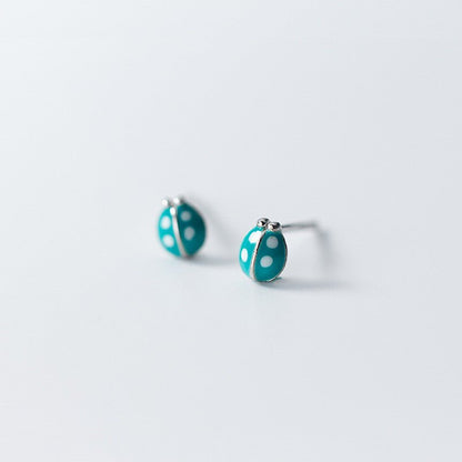 Ladybug Earrings Sweet Green Studs-Jewearrings