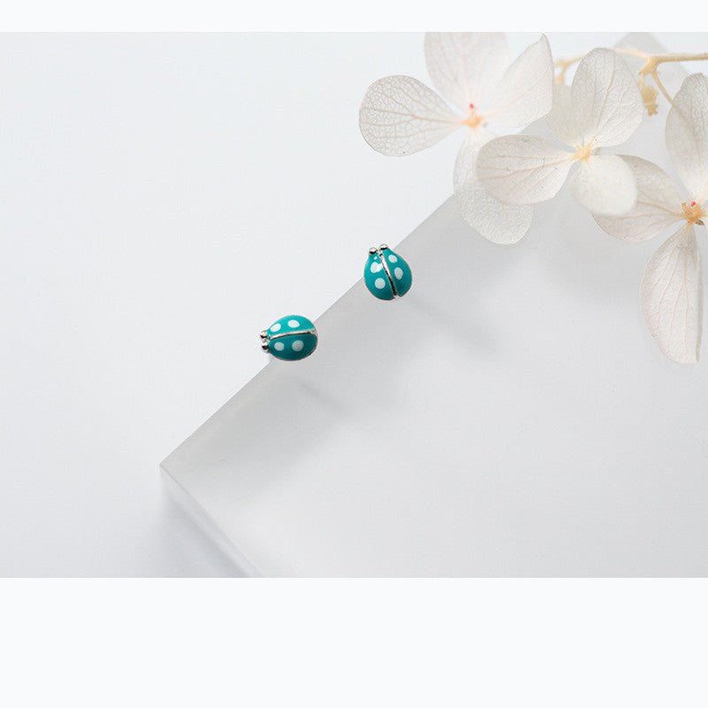 Ladybug Earrings Sweet Green Studs-Jewearrings