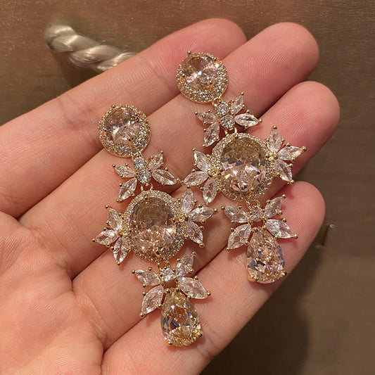 Large Diamond Crystal Flower Earrings Luxurious And Elegant-Jewearrings