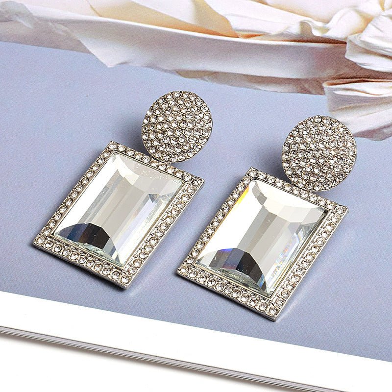 Large Glass Earrings Set With Diamond For Temperament-Jewearrings