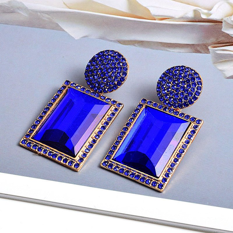 Large Glass Earrings Set With Diamond For Temperament-Jewearrings