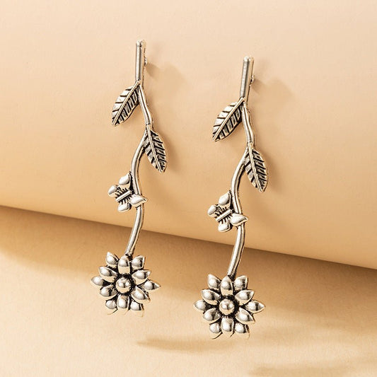 Leaves Silver Long Earrings Earrings Women-Jewearrings