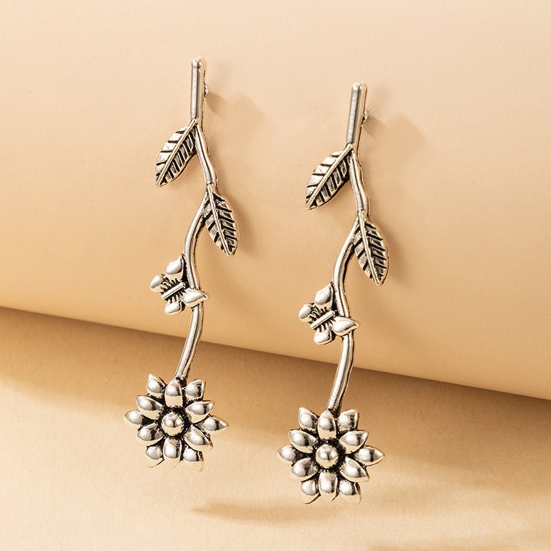 Leaves Silver Long Earrings Earrings Women-Jewearrings