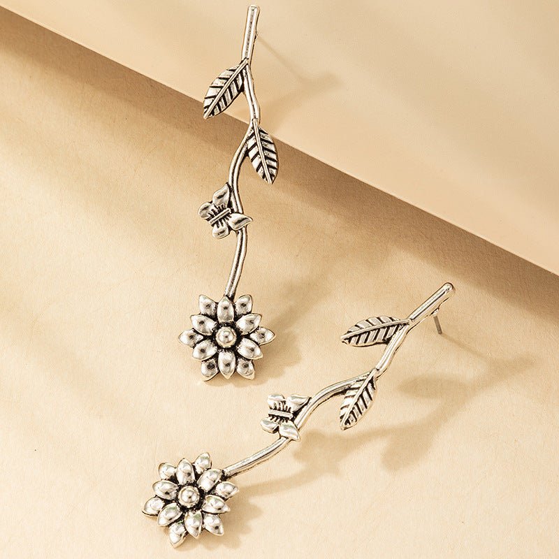 Leaves Silver Long Earrings Earrings Women-Jewearrings