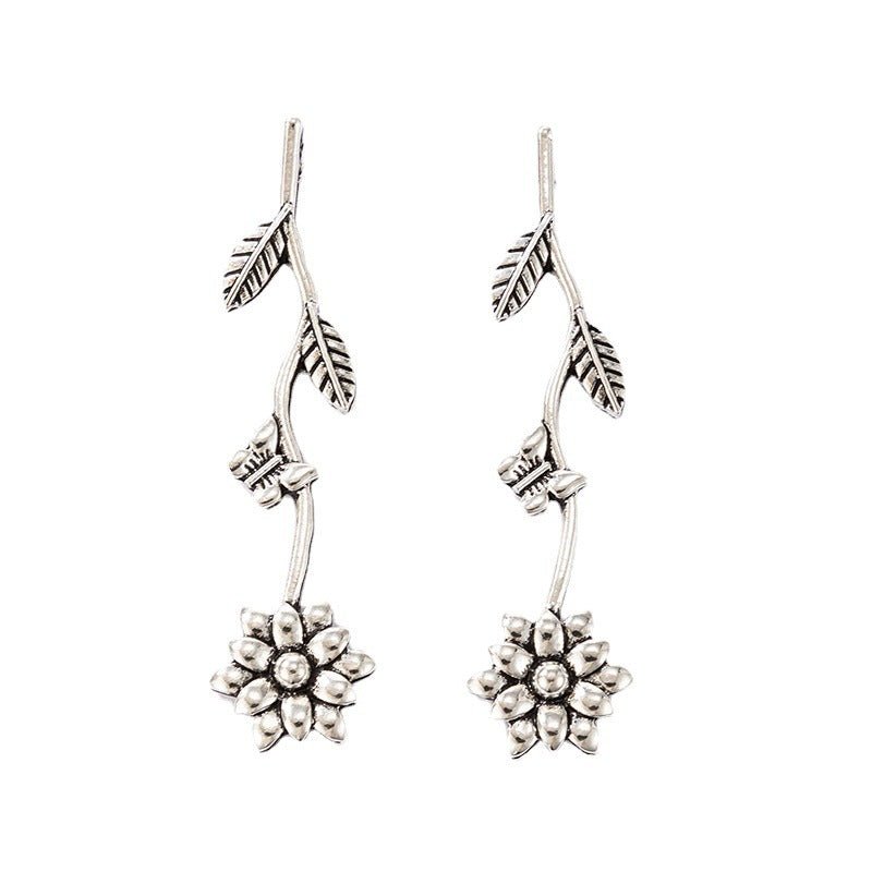 Leaves Silver Long Earrings Earrings Women-Jewearrings