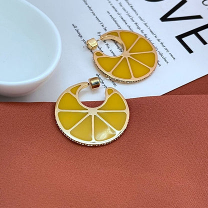 Lemon Fruit Resin Diamond Gold Plated C Earrings-Jewearrings