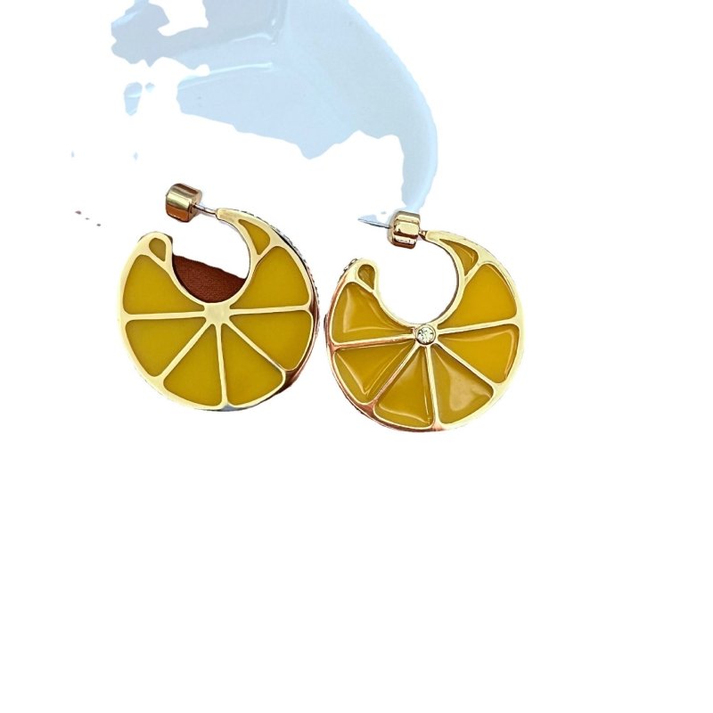 Lemon Fruit Resin Diamond Gold Plated C Earrings-Jewearrings