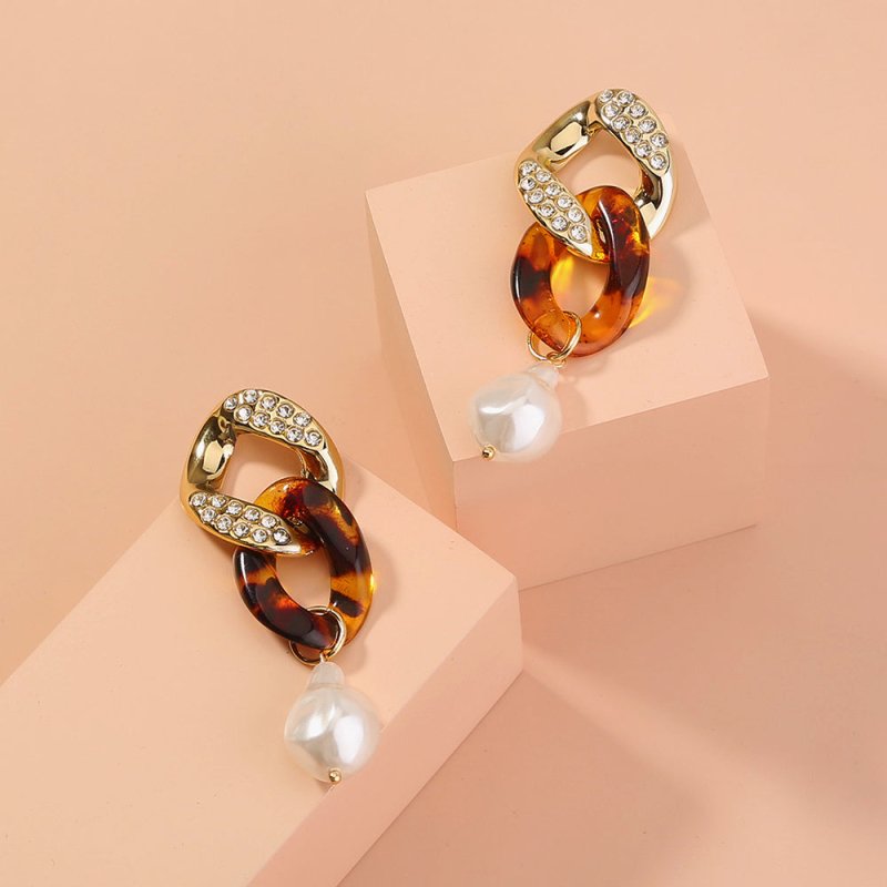 Leopard-print Resin Faux Baroque Pearl earrings-Jewearrings