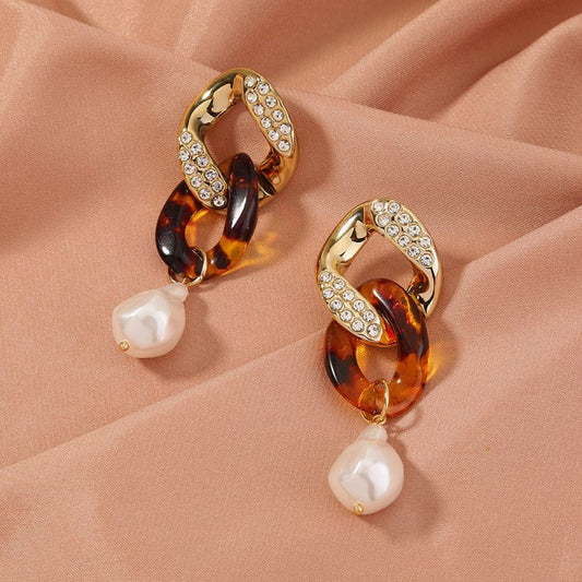 Leopard-print Resin Faux Baroque Pearl earrings-Jewearrings