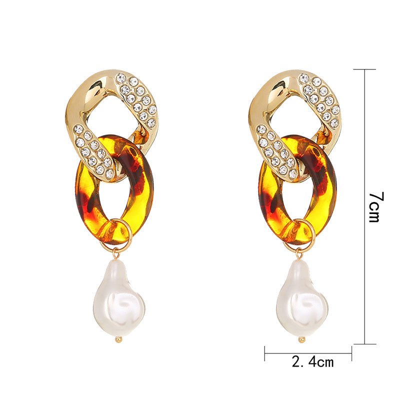 Leopard-print Resin Faux Baroque Pearl earrings-Jewearrings