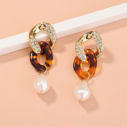 Leopard-print Resin Faux Baroque Pearl earrings-Jewearrings