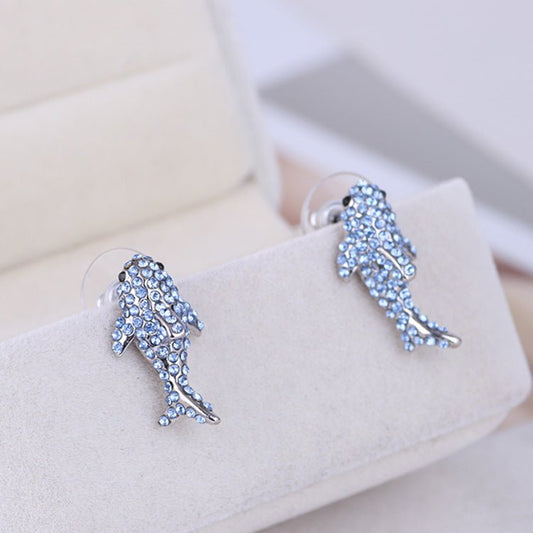 Light Blue Diamond Exquisite Small Shark Fashion Stud Earrings-Jewearrings