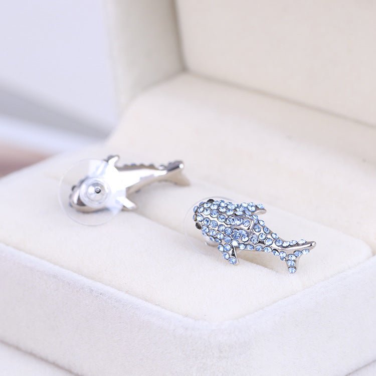 Light Blue Diamond Exquisite Small Shark Fashion Stud Earrings-Jewearrings