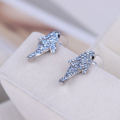 Light Blue Diamond Exquisite Small Shark Fashion Stud Earrings-Jewearrings