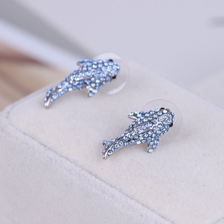 Light Blue Diamond Exquisite Small Shark Fashion Stud Earrings-Jewearrings